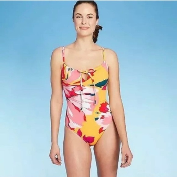 Kona Sol Yellow Floral One Piece Swimsuit - Picture 1 of 13